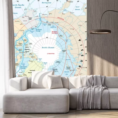 Sticker Kaart van het Noordpoolgebied, de noordwestelijke doorgang en de noordelijke zeeroute
