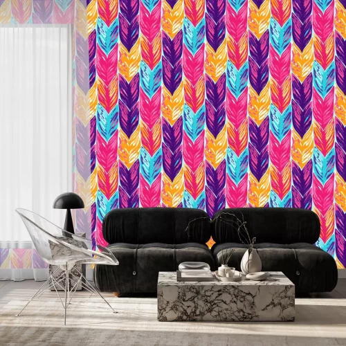 Behang Abstracte bladeren in sterke kleuren