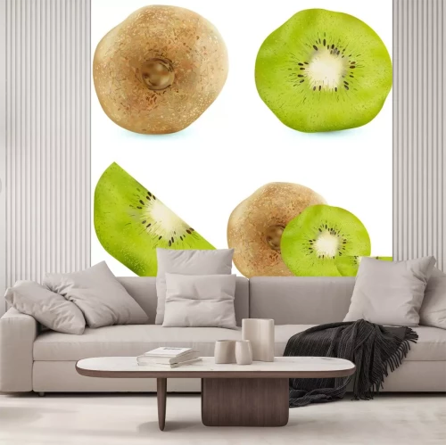 Sticker Set van realistische kiwi. Vector illustratie, fruit op een witte achtergrond, vitaminen