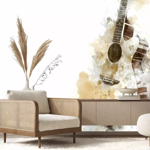 Fotobehang Aquarel gitaar geschilderd met een penseel