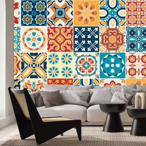 Sticker Traditionele sierlijke decoratieve tegels. azulejos. Vector.