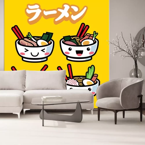 Sticker ramen met schattige cartoonstijl
