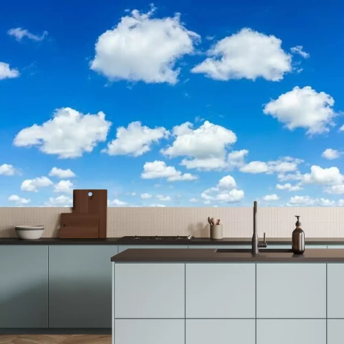 Fotobehang Blauwe lucht, witte wolken