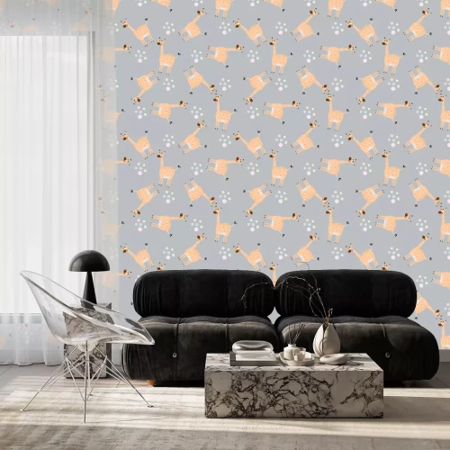 Behang Voor kinderen vrolijke giraffen op een grijze achtergrond