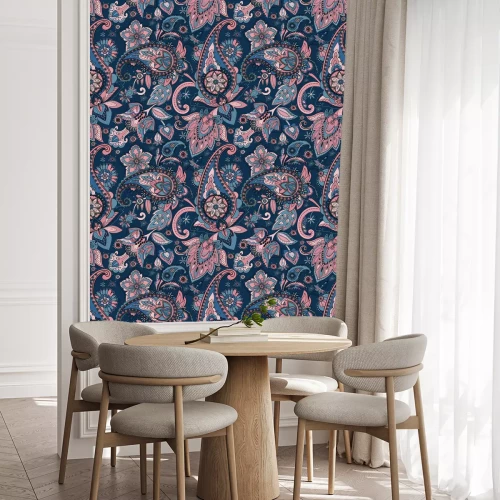 Behang Roze en blauwe oosterse bloemen