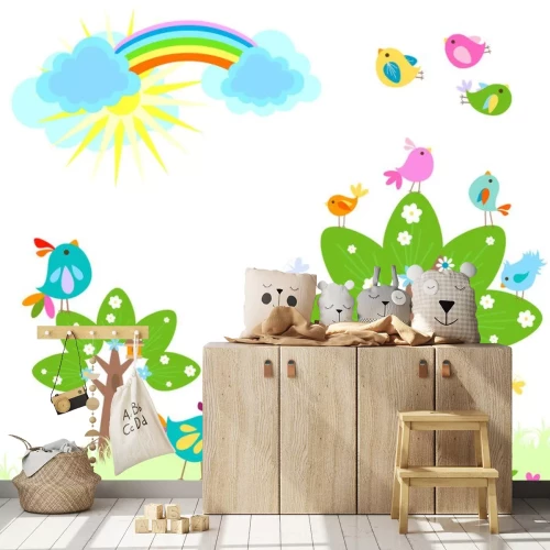 Sticker Lente kleurrijk landschap met een regenboog