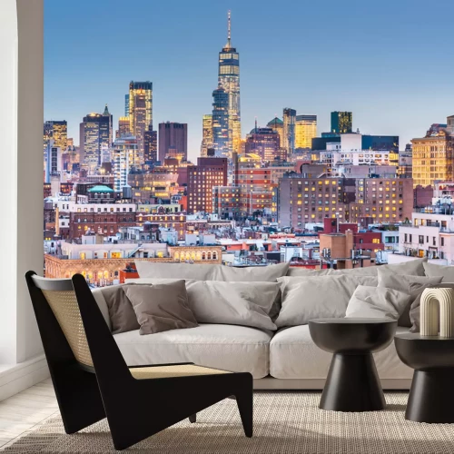 Fotobehang New York, New York stadsgezicht in de schemering