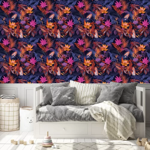 Behang Tropische kleurrijke struikgewas