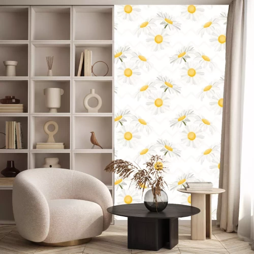 Behang Delicate grafische madeliefjes