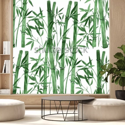 Sticker Bamboe op witte achtergrond Handgeboorde waterverf naadloze illustratie.