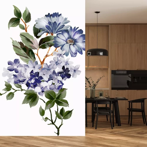 Sticker Bloemen geschilderd met blauwe kleuren