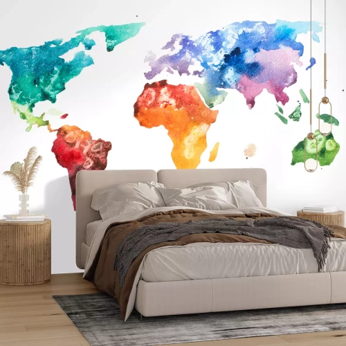Sticker Handgeboorde aquarel illustratie aquarelle wereldkaart
