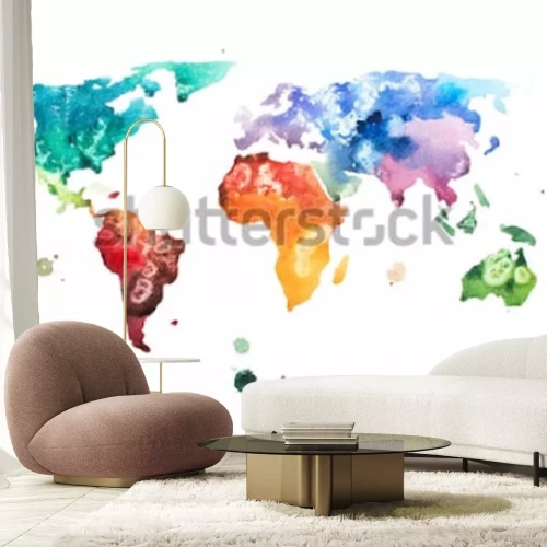 Sticker Handgeboorde aquarel illustratie aquarelle wereldkaart