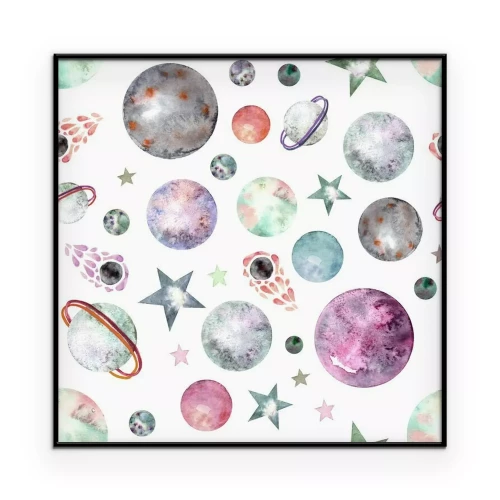 Poster Pastelkleurig ruimtepatroon met planeten