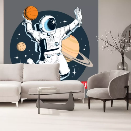 Sticker Astronaut in de ruimte die een bal gooit