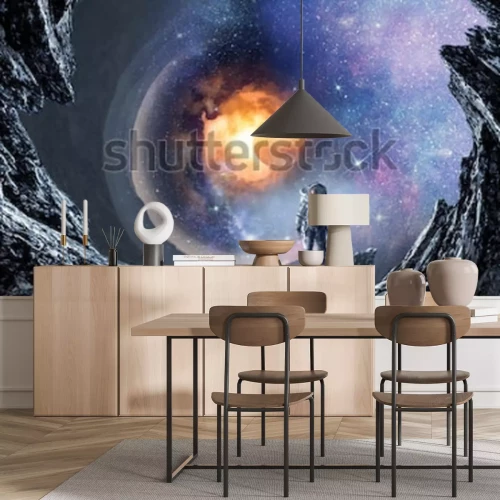 Fotobehang Kosmonaut die het heelal observeert