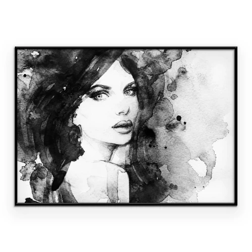 Poster Aquarelportret van een vrouw met volle lippen.