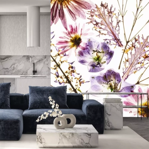 Sticker Gedroogde veldbloemen op de witte achtergrond