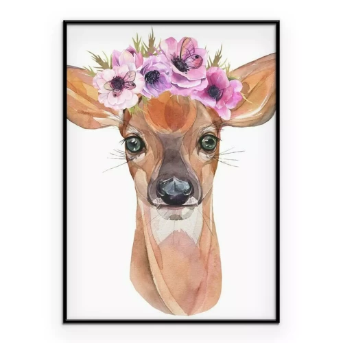Poster Een hert met paarse bloemen