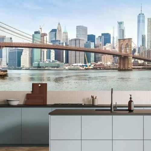 Fotobehang Geweldig panoramisch uitzicht op de stad New York en de Brooklyn bridge