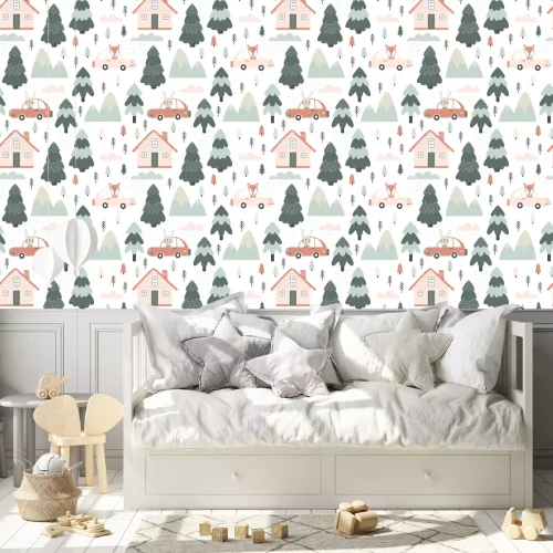 Behang Bosdieren in auto's voor kinderen