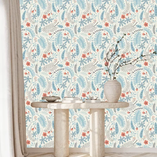 Behang Vintage Scandinavische bloemen en bladeren