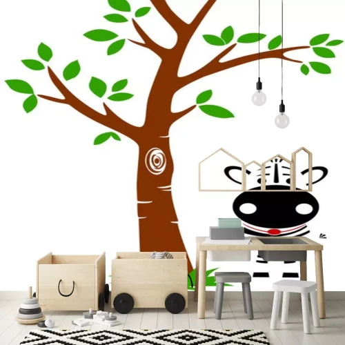 Sticker Giraf die zich onder een boom minimalistische illustratie bevindt