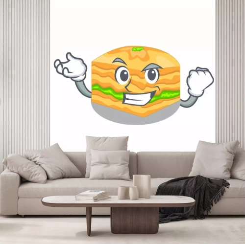 Sticker Succesvolle cartoon baklava op de houten planken