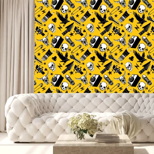 Behang Rock and roll naadloos patroon. Muziek vector achtergrond. Muzikale en geluidselementen.