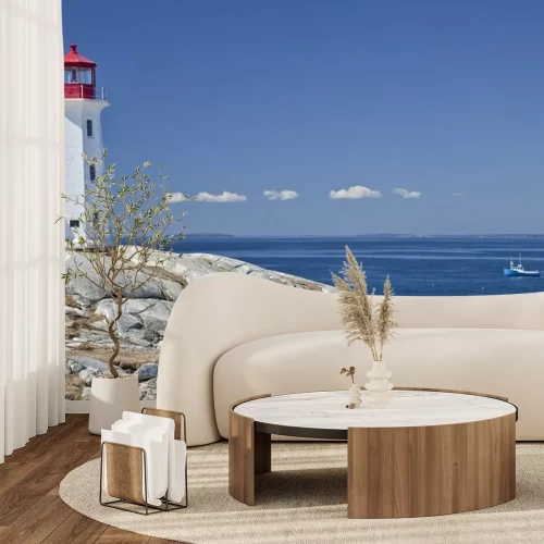 Fotobehang Vuurtoren op de rotsen