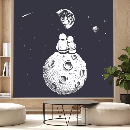 Sticker Verliefde astronauten die de ruimte in kijken