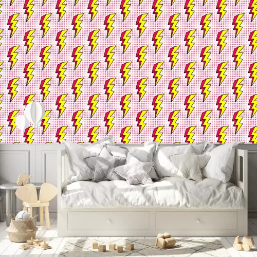 Behang Bliksemschichten in pop-artstijl op stipachtergrond