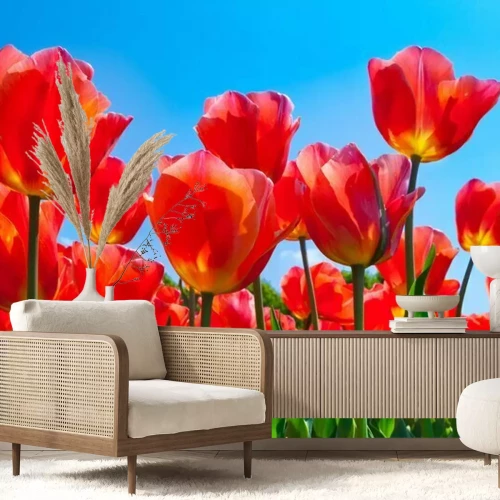 Fotobehang Patroon met rode bloemen