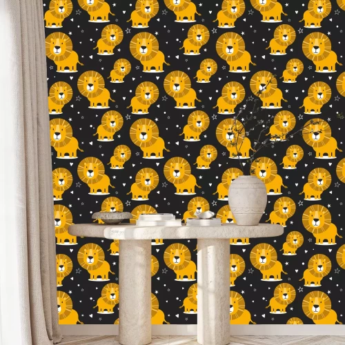 Behang Leeuwen tussen sterren en harten