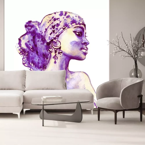 Sticker Aquarel schoonheid Afrikaanse vrouw. Schilderij mode illustratie. Hand getekend portret van mooi meisje op witte achtergrond