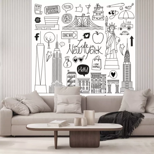 Sticker New York. Hand getrokken vector set