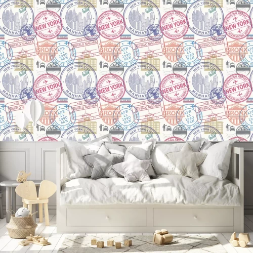 Behang Naadloos patroon met visum rubberzegels op paspoort