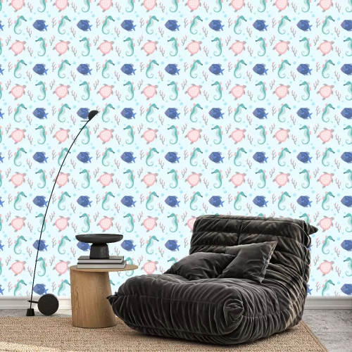 Behang Zeepaardjesvissen en schildpadden