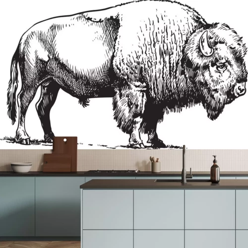 Sticker Tekening zwart-wit Amerikaanse bizonschets