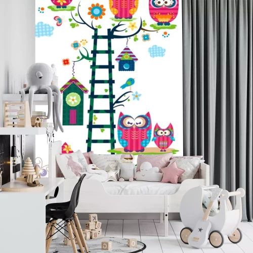 Sticker Abstracte afbeelding met uilen en een ladder
