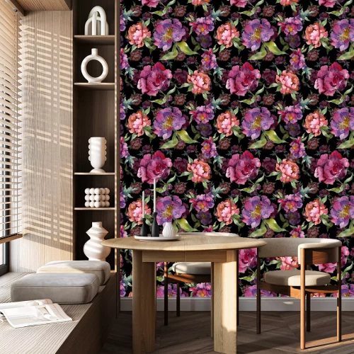 Behang Pastel pioenrozen in de kleuren roze en paars