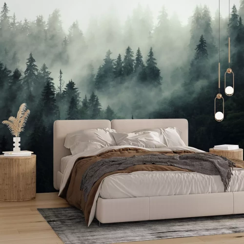 Fotobehang Bos in herfstmist