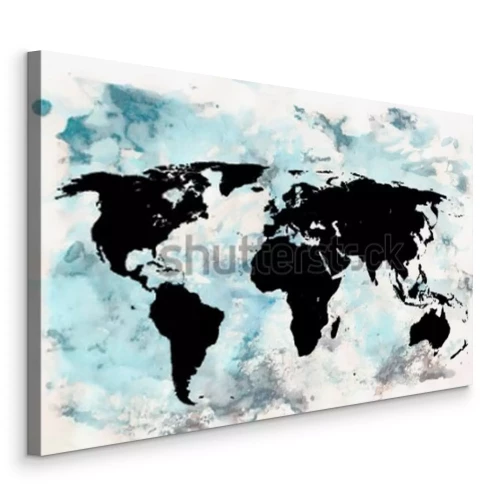 Canvas Zwarte wereldkaart op een abstracte achtergrond