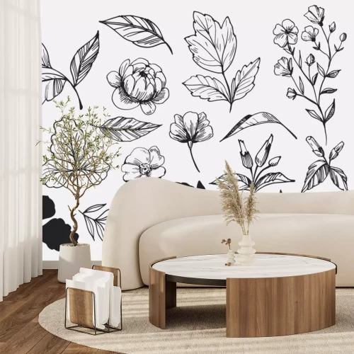 Sticker Bladeren ingesteld. Hand getrokken decoratieve elementen. Vector illustratie