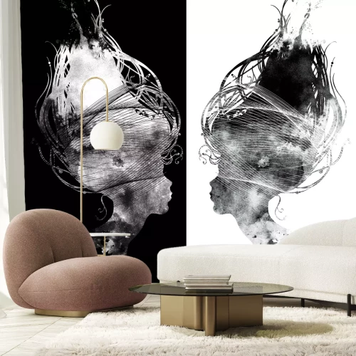 Fotobehang Twee zwart-witportretten van vrouwen