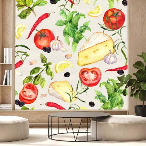 Fotobehang Groenten en kazen