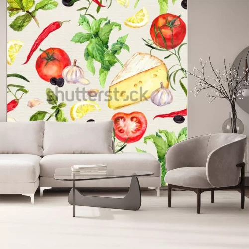 Fotobehang Groenten en kazen