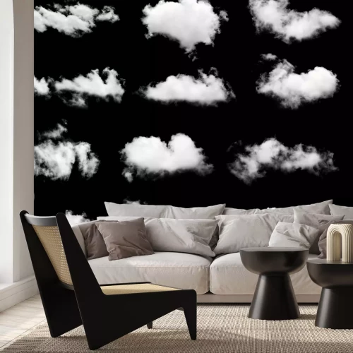Fotobehang Compositie van wolken op zwarte achtergrond