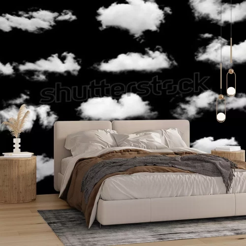 Fotobehang Compositie van wolken op zwarte achtergrond