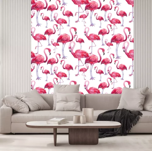 Fotobehang Roze vogels op een witte achtergrond